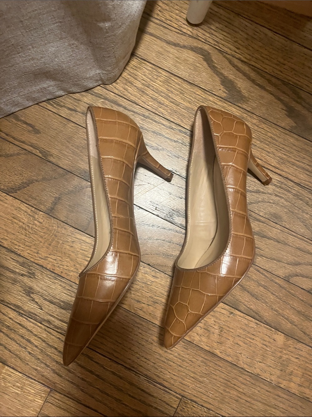 Franco Sarto Croc-Embossed Pointed-Toe Pumps in Tan